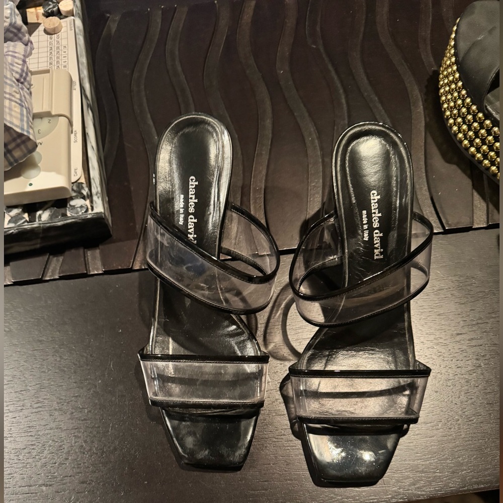 Charles David Black Heels with Clear Straps 10
